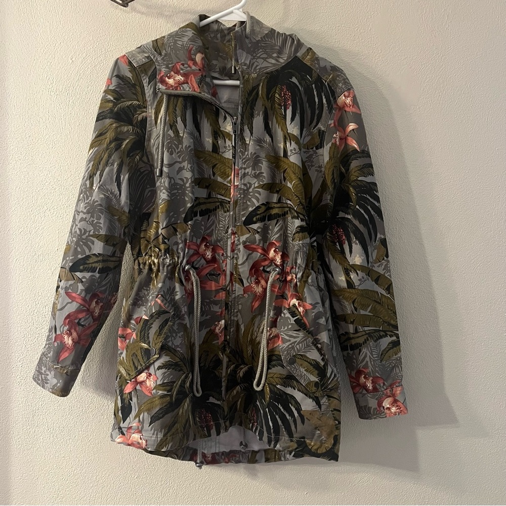 Tommy Bahama Green Floral Drawstring Hooded Anorak Jacket - Size XS